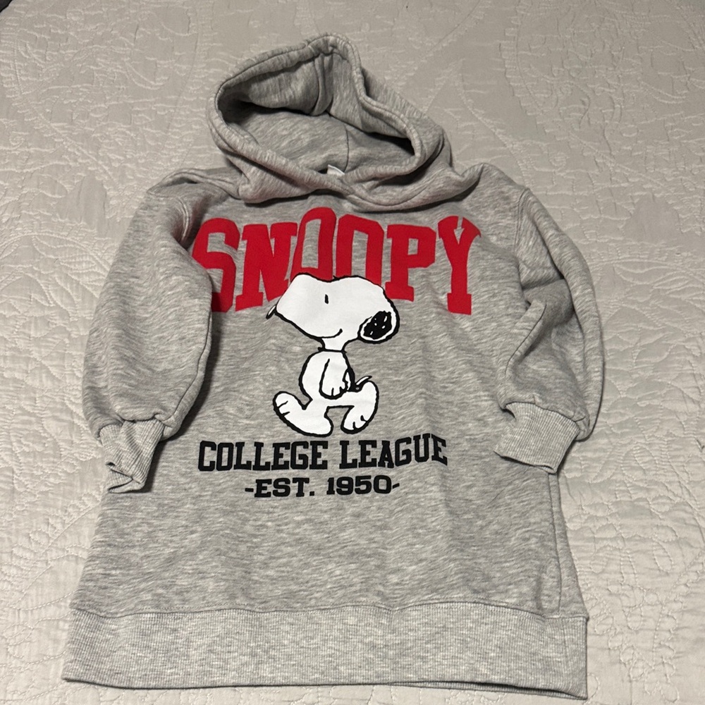 Zara Gray Snoopy Hoodie with Red and Black Accents